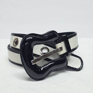 Fabio Corti Vintage Black White Patent Leather Waist Belt Women's XL Italy Boho